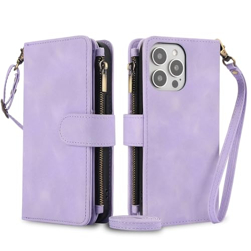 BailiTao Handyhülle Kompatibel mit iPhone 12 Pro Hülle, Standfunktion Magnetische Brieftasche Leder Wallet Flip Cover Wallet Case mit 9 Kartenhaltern, Geeignet Kompatibel mit iPhone 12 Pro (Lila) von BailiTao