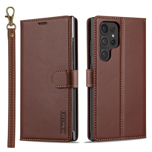 Handyhülle, abnehmbare Hülle, kompatibel mit Samsung Galaxy S22 Ultra, Brieftaschen-Hülle mit Kartenhalter, Premium-PU-Leder, magnetische Hülle mit Ständer, stoßfeste Handschlaufe, abnehmbare von BailiTao