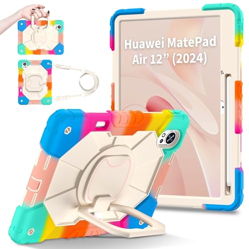 Kompatibel mit Huawei MatePad Air 12 Zoll 2024 Hülle mit Stifthalter, robuste, stoßfeste Abdeckung, Schutzhülle mit 360° drehbarem Ständer und Schultergurt, kompatibel mit Huawei MatePad Air 12 Zoll von BailiTao