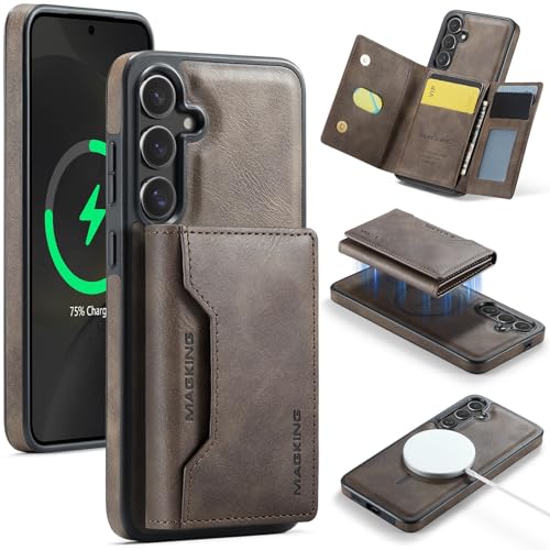 Kompatibel mit Samsung Galaxy S25 Plus Wallet Case mit Kartenhalter, abnehmbare magnetische Brieftaschen-Handyhülle mit Kartenschlitz-Halter, magnetisches PU-Leder, RFID-blockierend, Klappständer, von BailiTao