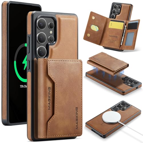 Kompatibel mit Samsung Galaxy S25 Ultra Wallet Case mit Kartenhalter, abnehmbare magnetische Brieftaschen-Handyhülle mit Kartenschlitz-Halter, magnetisches PU-Leder, RFID-blockierend, Klappständer, von BailiTao