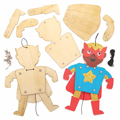 Baker Ross AT898 Heldenpuppen-Sets, 4 Stück, Helden-Holz-Bastelsets für Kinder zum Malen, Basteln und Dekorieren von Kunst und Handwerksaktivitäten, Mittel von Baker Ross