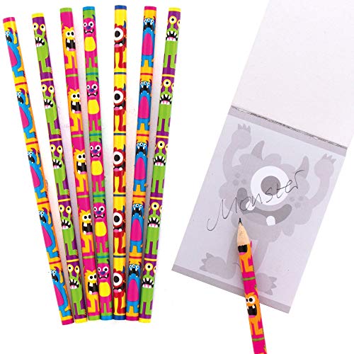 Baker Ross AX270 Bleistift-Set mit Monster-Aufdruck, 12 Stück, Halloween-Geschenke, Ideal für Kinder, Schulset, Hausaufgaben, Schule, Klassenarbeit, Partytaschen von Baker Ross