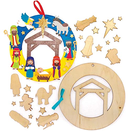 Baker Ross FC205 Krippen Kränze Holz Bastelset - 2 Stück, Festliche Kreativsets und Bastelbedarf zum Basteln und Dekorieren zur Weihnachtszeit, Holzbastelsets für Kinder von Baker Ross