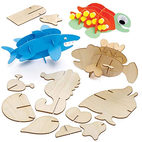 Baker Ross FE376 Holzbastel-Set, Meerestiere, 5 Stück, Holz-Bastelset für Kinder zum Dekorieren und Ausstellen, Lernaktivitäten für Kinder von Baker Ross