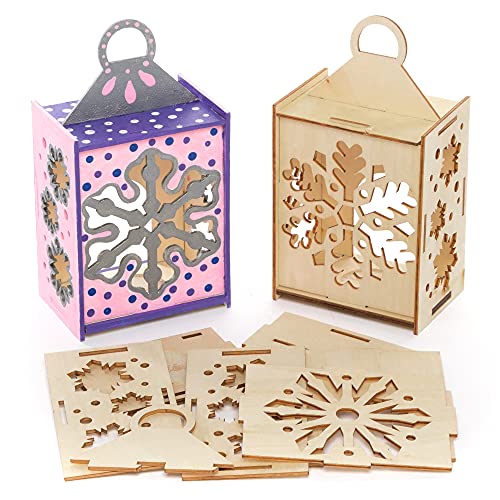 Baker Ross FE641 Schneeflocken Laternen Holzbastelset- 3er Pack, für Kinder zum Anmalen, zum Dekorieren und Präsentieren zu Weihnachten, Holz Set für Kinder zum Basteln, FE887 von Baker Ross