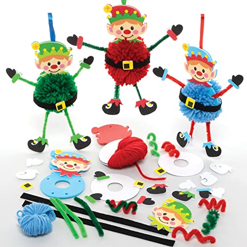 Baker Ross FE965 Weihnachtselfen Pom Pom Bastelset für Kinder - 3er Pack, Basteln für Kinder am Kindergeburtstag, Kindergarten oder Schule an Weihnachten von Baker Ross