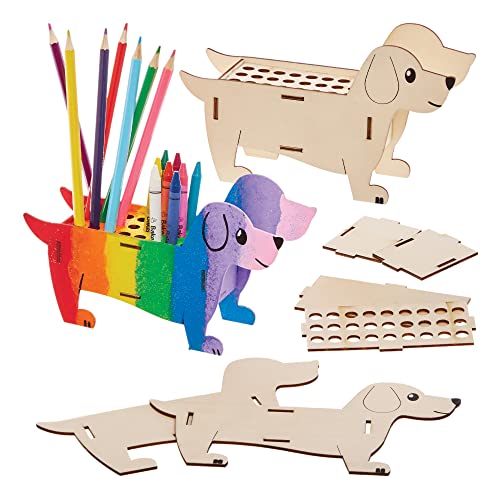 Baker Ross FX689 Wursthund - 3er-Packung Stifte- und Buntstifthalter aus Holz, Holzbastelsets für Kinder von Baker Ross