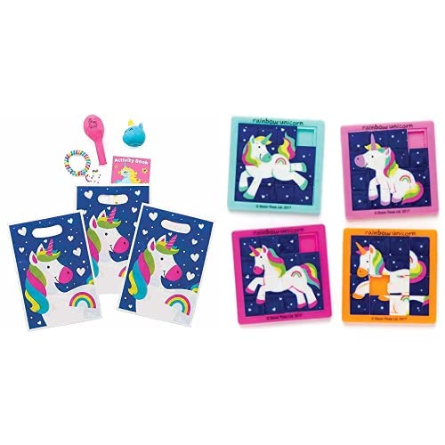 Baker Ross Partytüten "Einhorn" - 10 Stück (FC976) und Schiebepuzzles "Regenbogen-Einhorn" - 4 Stück (AR581) von Baker Ross