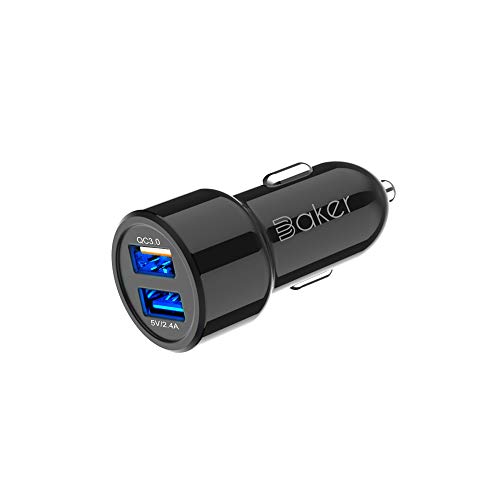 Baker Kfz Ladegerät, 2 USB Quick Charge (QC) 3.0+2.4A, zigarettenanzünder Auto Netzteil Schnellladegerät Adapter kompatibel mit Phone, Samsung, Huawei und MP3 usw. von Baker