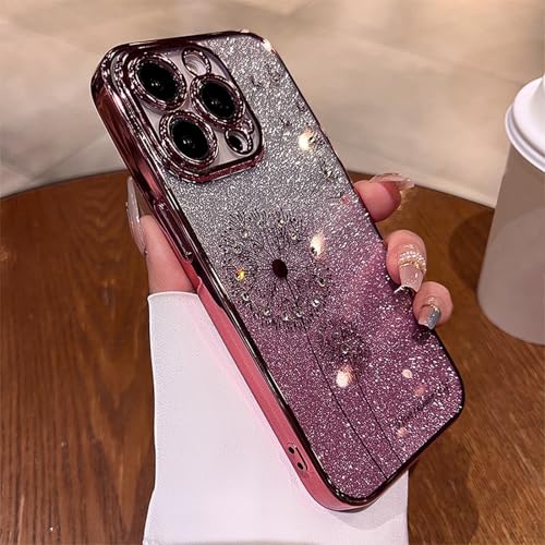 Bakicey Handyhülle für iPhone 13,Strass Verlauf Löwenzahn Glitzer Durchsichtig Flexible TPU Hülle Süße Kratzfest Stoßfest Crystal Clear Case Cover für iPhone 13,Farbverlauf Rosa von Bakicey