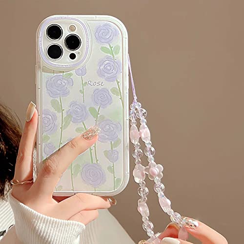 Bakicey Handyhülle für iPhone XR Hülle mit Perlenkette Aesthetic Rose Blumen Schutzhülle Transparent TPU Frauen Mädchen Glitzer Kristal Case mit Süßes Chain für iPhone XR, Lila von Bakicey