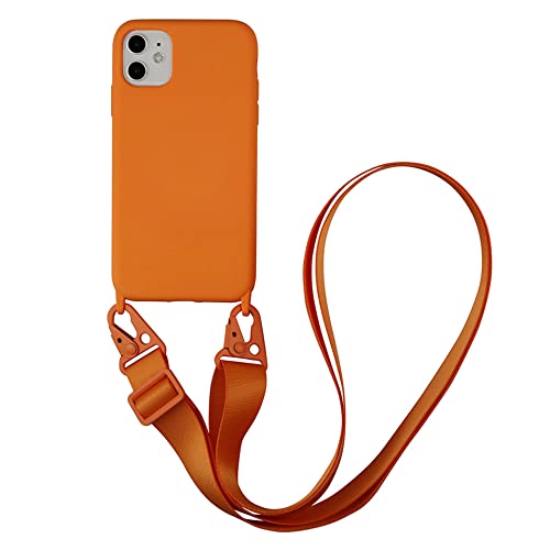 Bakicey Handykette Hülle für iPhone 11, Necklace Handyhülle Liquid Silikon Cover mit Kordel Schultergurt zum Umhängen Schutzhülle mit Stylische Band Case für iPhone 11, Orange von Bakicey