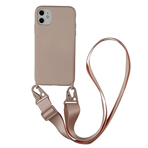 Bakicey Handykette Hülle für iPhone 11, Necklace Handyhülle Liquid Silikon Cover mit Kordel Schultergurt zum Umhängen Schutzhülle mit Stylische Band Case für iPhone 11, SandPink von Bakicey