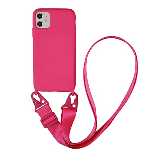 Bakicey Handykette Hülle für iPhone 12 Pro/12, Necklace Handyhülle Liquid Silikon Cover mit Kordel Schultergurt zum Umhängen Schutzhülle mit Stylische Band Case für iPhone 12 Pro/12, Rosered von Bakicey