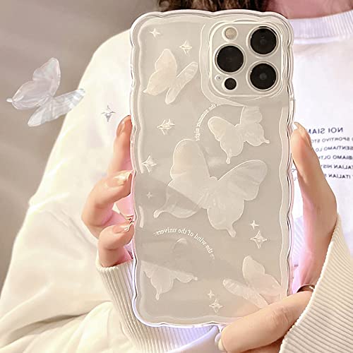 Bakicey Hülle Für iPhone 14 Handyhülle Weißer Kristallschmetterling Mode Schutzhülle Wellen Handyhülle Erdbeere Bumper Cover Kratzfeste Stoßfest Weich Silikon Case für iPhone 14 von Bakicey