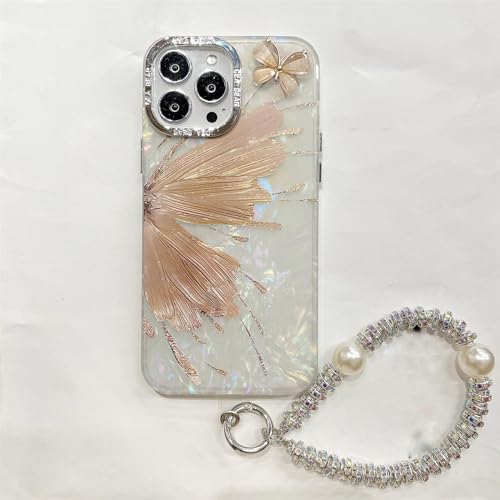 Bakicey Hülle für iPhone 11,Blumen Schmetterlinge Durchsichtig Design Glitzer Kristall Handyhülle mit Süßes Perlenkette Mädchen Kratzfest Stoßfest Case Cover für iPhone 11,Roségold von Bakicey