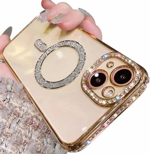 Bakicey Hülle für iPhone 12 Pro Max,Kantenbohren mit Mag-Safe TPU Handyhülle Durchsichtig Glitzer Schutzhülle Süße Kratzfest Bling Bling Luxuriös Case Cover für iPhone 12 Pro Max,Gold von Bakicey