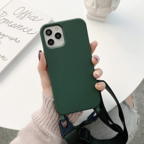 Bakicey Liquid Silikon Handykette Hülle für iPhone 12 Pro, Verstellbarer Halskette Silikon Handyhülle mit Stylische Band Kordel zum Umhängen Schutzhülle Case Cover für iPhone 12, Armeegrün von Bakicey