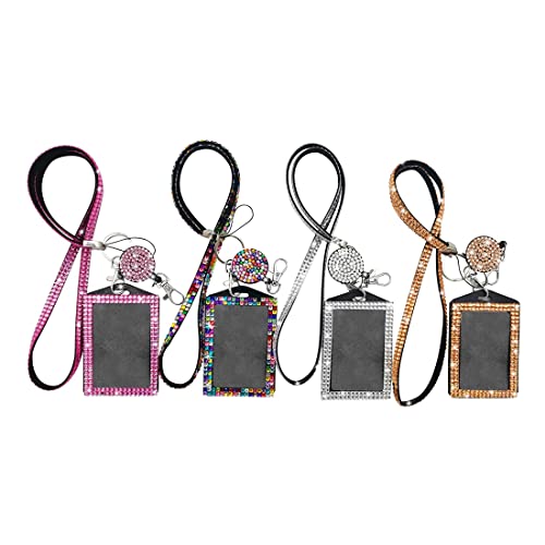 Balrbex 4 Sets Strass Lanyard Bling Ausweis Halter Kristall Einziehbare Abzeichen Rolle Strass Hals Lanyard Karten Halter Halter von Balrbex