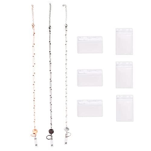 Balrbex Einziehbares Abzeichen Scrollen Lanyard mit ID Karten Halter, 3 StüCk Perlen Abzeichen Lanyard Hals Kette mit 6 Visiten Karten Haltern A von Balrbex