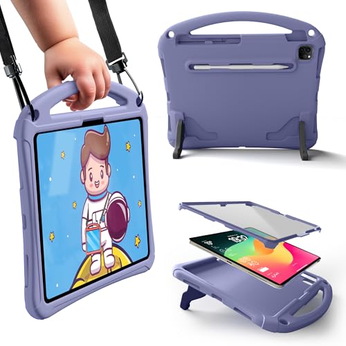 Bam Bino Space Suit Schutzhülle für iPad Pro 13 M4, M2, iPad Air 13 Zoll | Hülle Kinder mit Displayschutzfolie, Griff, Ständer, Stifthalter, Schultergurt, iPad Pro 13 Zoll Hülle Kinder (Violett) von Bam Bino Cases