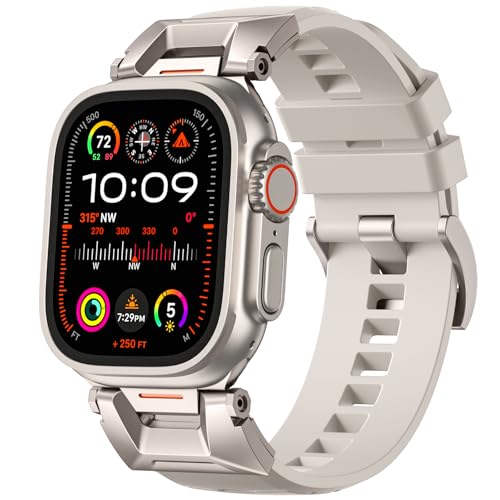 Bandletic Kompatibel mit Apple Watch Armband 49mm 46mm 44mm 45mm 42mm, R-Steel FKM Robustes Armband mit Edelstahlverbinder für Apple Watch Ultra 2/Ultra/iWatch Series 10 9 8 7 6 5 4 3 2 1 SE von Bandletic