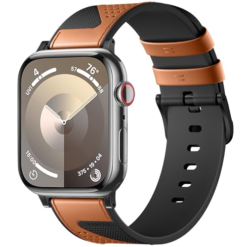 Bandsie Lederarmband Kompatibel mit Apple Watch Armband 41mm 40mm 38mm, Silikon mit Lederoberfläche Business und Fashion Ersatzarmband für iWatch SE/Series 9 8 7 6 5 4 3 2 1, Rotbraun von Bandsie