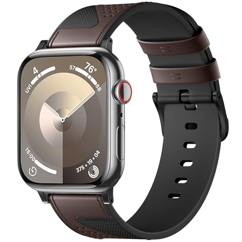 Bandsie Lederarmband Kompatibel mit Apple Watch Armband 45mm 44mm 42mm 49mm, Silikon mit Lederoberfläche Business und Fashion Ersatzarmband für iWatch SE/Ultra/Series 9 8 7 6 5 4 3 2 1, Dunkler Kaffee von Bandsie