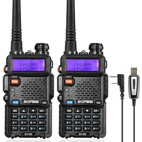 BAOFENG GT-5R Walkie Talkie 2pcs, Dual Band Funkgerät für UHF VHF 144-146/430-440MHz, große Reichweite mit Speicher für 128 Kanäle, 1800 mAh Akku, Kopfhörer für Erwachsene, Wird von Chirp unterstützt von Baofeng