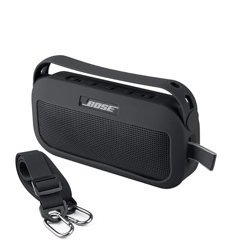 Baomaeyea Silikon-Schutzhülle für Bose SoundLink Flex Bluetooth-Lautsprecher, tragbar, ultraleicht, Reise-Schutzhülle mit Griff, Staubstecker für Bose SoundLink Flex (schwarz) von Baomaeyea