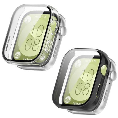 Displayschutzfolie für Huawei Watch Fit 3, Hülle kompatibel mit Huawei Watch Fit 3 mit Displayschutzfolie, TPU, stoßfest, kratzfest, Schutzhülle für Huawei Watch Fit 3 Smartwatch (Bk + Tr) von Baomaeyea