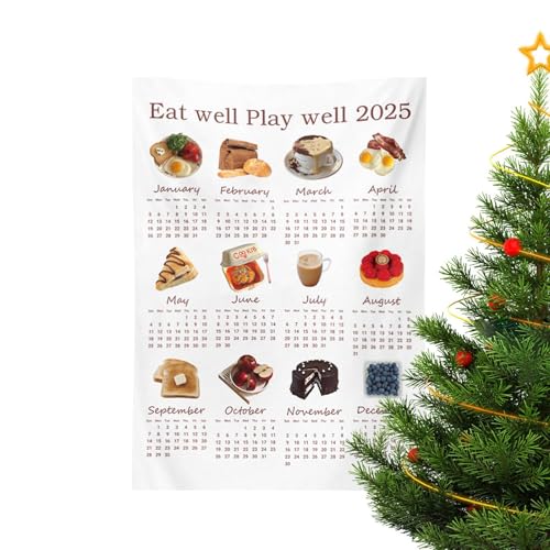 Baoqifong Wandteppich 2025 Kalender, Stoffwandkalender 2025,Gobelin-Stoff-Kalendertuch für die Wand - Beliebtes Wandkunst-Chic-Home-Ornament-12-Monats-Geschirrtuch für Wohnzimmer, Arbeitszimmer von Baoqifong