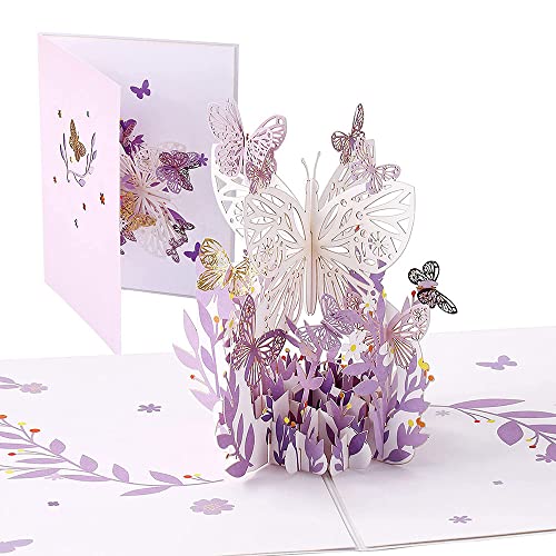 Barabesty Popup-Karte mit violettem Schmetterling, Schmetterling, 3D-Grußkarten für Frauen, Muttertag von Barabesty