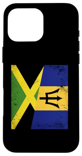 Hülle für iPhone 16 Pro Max Jamaika, Barbados, halbe Flagge, jamaikanische Barbadianische Wurzeln von Barbados Flag Design Caribbean Island Bajan Pride