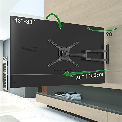 Barkan 101,6 cm Lange TV-Wandhalterung, 33-210,8 cm, voll beweglich, 4 Bewegungen, flach/Gebogene Bildschirmhalterung, hält bis zu 50 kg, extrem ausziehbar, passend für LED-OLED-LCD, schwarz von Barkan