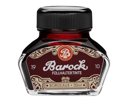 Barock 1910 Schreibtinte Bordeaux, Schreibtinte für Füllhalter, Glasfedern, Tintenroller, Füllhaltertinte im Tintenfass, 30 ml, rot von Barock