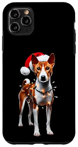 Hülle für iPhone 11 Pro Max Basenji Weihnachtsmannmütze Weihnachtsbeleuchtung Hundebesitzer Mama Papa Liebhaber von Basenji Christmas Products