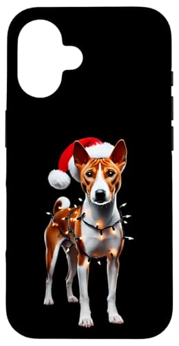 Hülle für iPhone 16 Basenji Weihnachtsmannmütze Weihnachtsbeleuchtung Hundebesitzer Mama Papa Liebhaber von Basenji Christmas Products