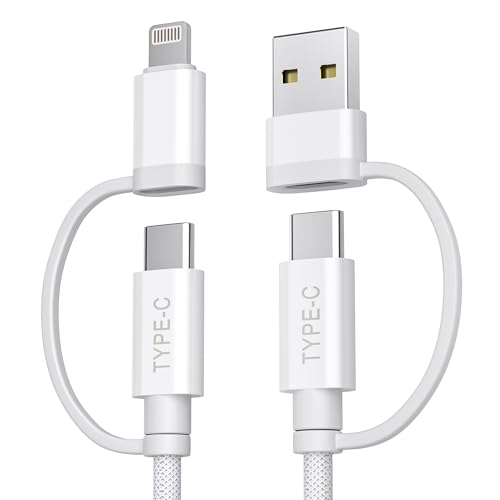 Basesailor Multi USB C Ladekabel 2M,60W 4 in 1 Typ C Kabel mit L/ightning Adapter,USBC Universal Schnellladekabel mit USB A Adapter für iPhone 16 Pro Max Plus Mini,iPad Air,Android Samsung Galaxy Tab von Basesailor