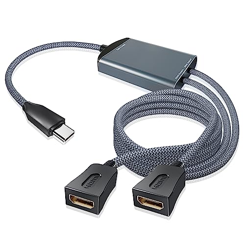 Basesailor Typ C zu HDMI Splitter Kabel 1.2M,USBC Stecker auf Dual HDMI Buchse Adapter,Automatische 4K@60Hz 4K@30Hz USB C HDMI Verteiler für iPhone 15 Plus Max,MacBook Pro Air,iPad Pro,Dell XPS 13 von Basesailor