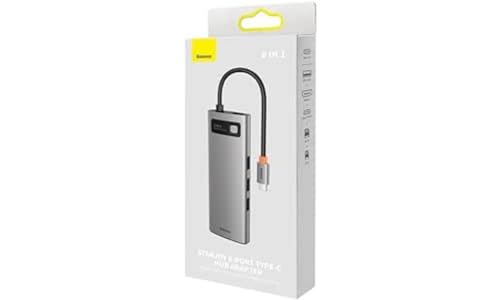 Baseus Hub 8in1 Metal Gleam Series, USB-C auf 3X USB 3.0 + 2X HDMI + USB-C PD + microSD/SD von Baseus