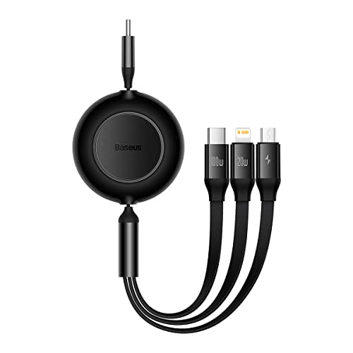 Baseus Bright Mirror 4, USB-C 3-in-1-Kabel für Micro-USB/USB-C/Lightning, 100 W/3,5 A, 1,1 m, Schwarz von Baseus