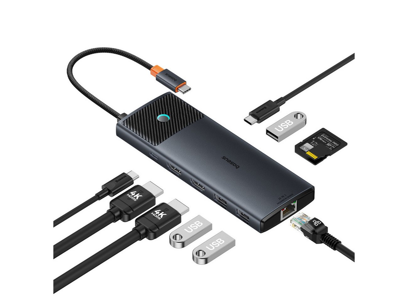 Baseus HUB 10in1 USB-C zu USB-C PD/USB-C/3x USB-A/2x HDMI/RJ-45/SD/ TF USB-Adapter von Baseus