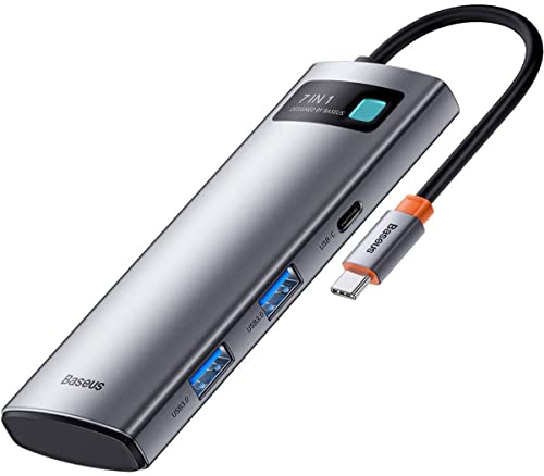 Baseus HUB Metal Gleam Series 7-in-1 Multifunctional (Type-C to 2X USB 3.0, PD 100W / HDMI 4K 30Hz / RJ45 1Gbps, Type-C Basic) Gray (WKWG020113) von Baseus