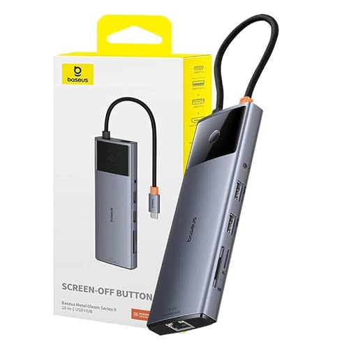 Hub 10in1 Baseus Metal Gleam II Series, USB-C to 1xHDMI, USB-A (10Gbps), USC-C, 2xUSB-A, Ethernet RJ45, SD/TF Card, von Baseus