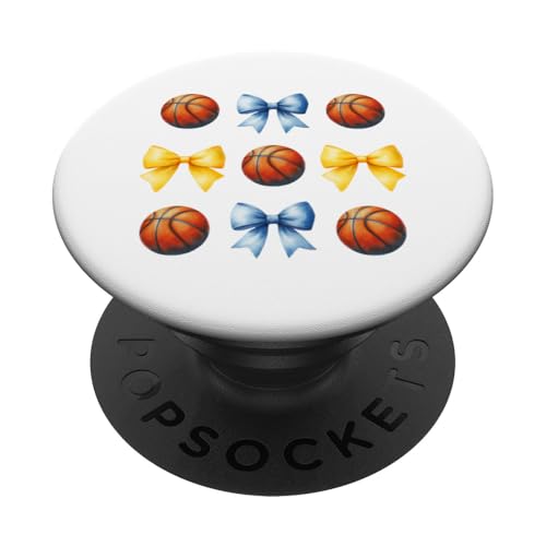 Basketbälle & Bögen für Mädchen Basketballspieler Blau & Gelb PopSockets Klebender PopGrip von Basketballs & Bows T-Shirt Co.