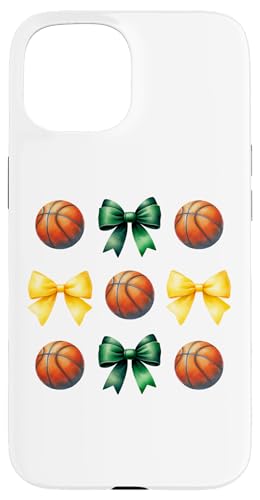 Basketbälle & Bögen für Mädchen Basketballspieler Grün & Gold Hülle für iPhone 15 von Basketballs & Bows T-Shirt Co.