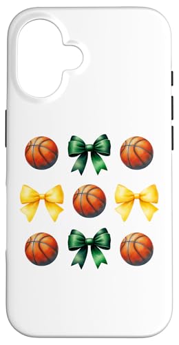 Basketbälle & Bögen für Mädchen Basketballspieler Grün & Gold Hülle für iPhone 16 von Basketballs & Bows T-Shirt Co.