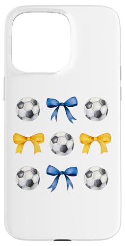 Basketbälle & Bögen für Mädchen Fußballspieler Blau Gelb Gold Hülle für iPhone 15 Pro Max von Basketballs & Bows T-Shirt Co.